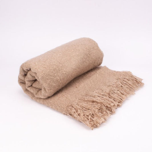 Malini Serena Faux Mohair Tassel Fringed Natural Throw