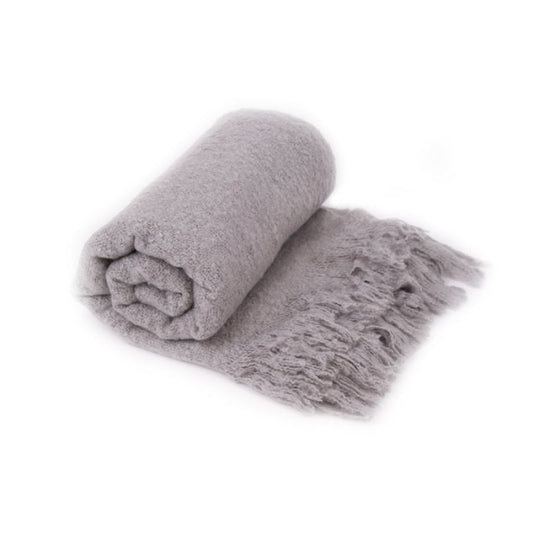 Malini Serena Faux Mohair Fringed Tassel Throw Grey