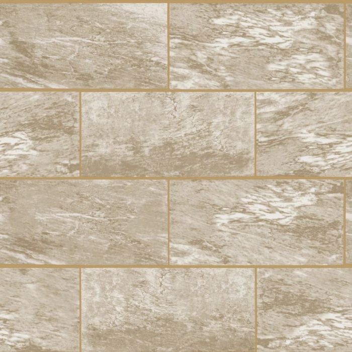 Marble Brick Tile Effect Wallpaper - Cream/Gold