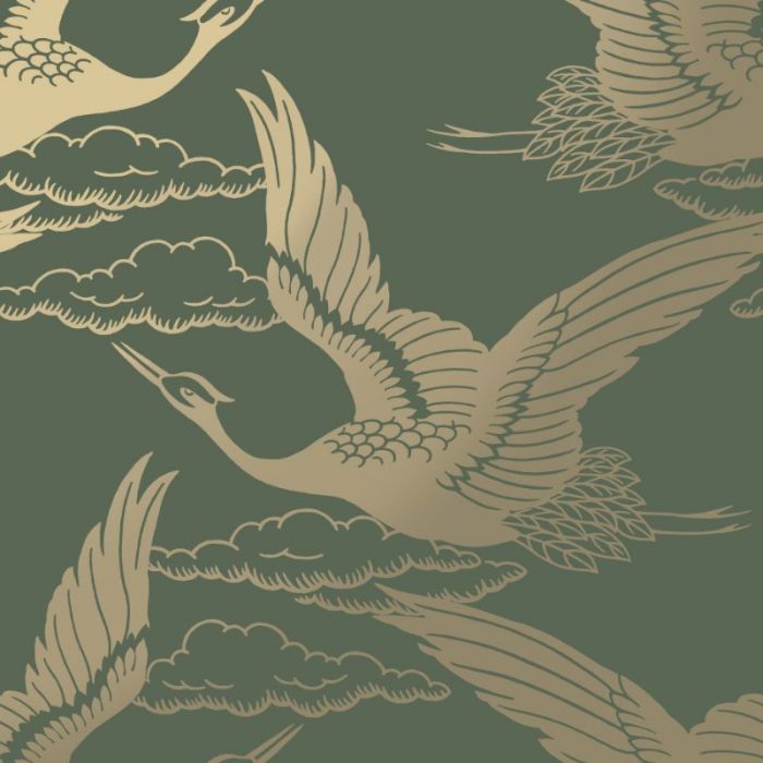 Metallic Oriental Crane Wallpaper