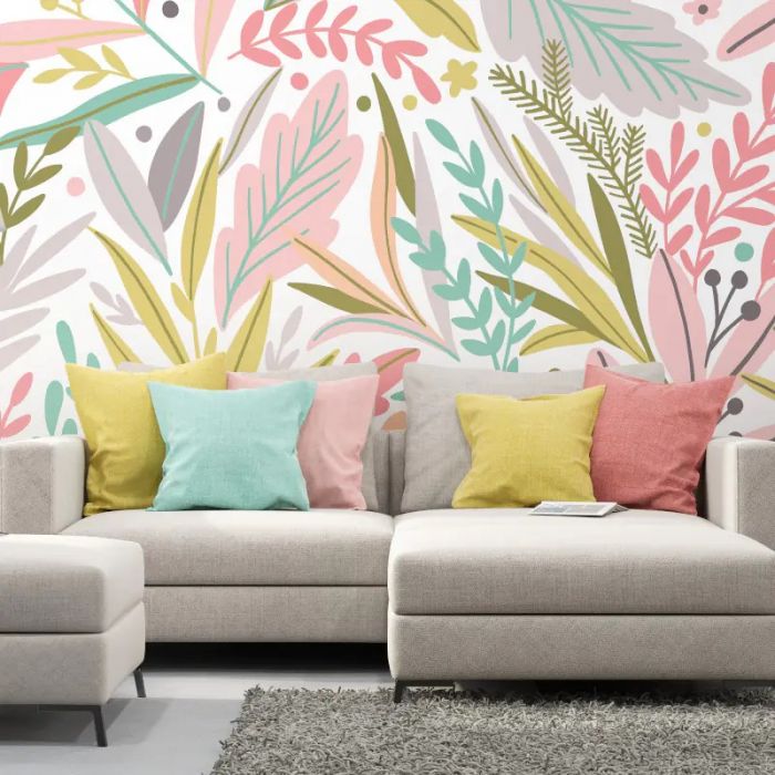 Origin Patterned Leaves Wall Mural Olive/Blush