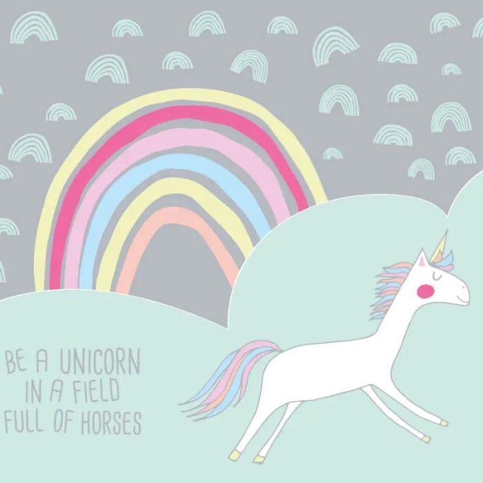 Origin Rainbow Unicorn Wall Mural Mint/Grey