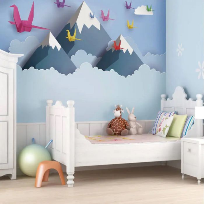 Origin Origami Mountains Wall Mural Powder Blue