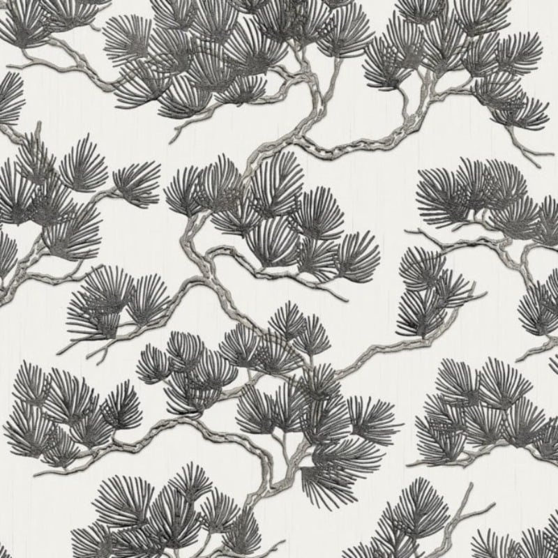 Oriental Pine Tree Metallic Wallpaper