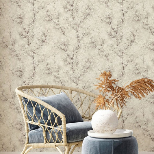 Glitter Tree Blossom Wallpaper Beige