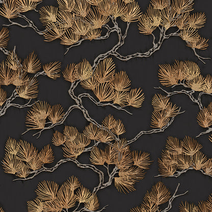 Oriental Pine Tree Metallic Wallpaper