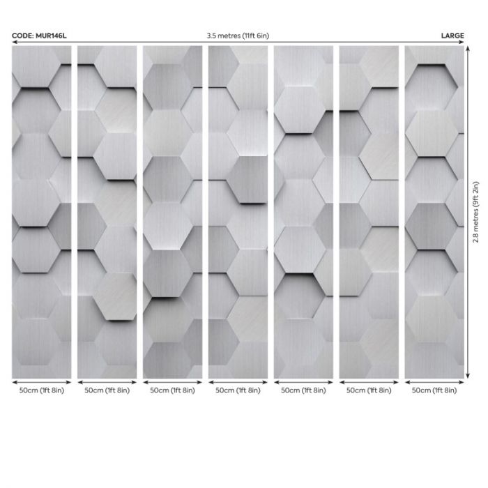 Origin Metal Hexagons Wall Mural Silver