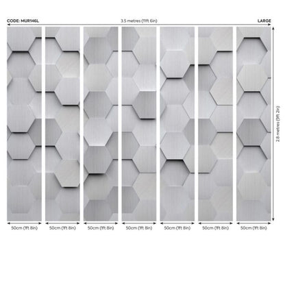 Origin Metal Hexagons Wall Mural Silver