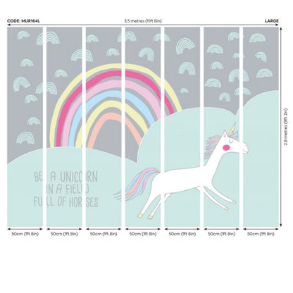 Origin Rainbow Unicorn Wall Mural Mint/Grey