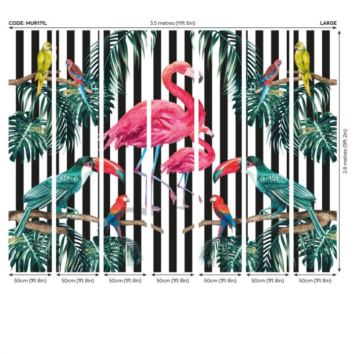 Origin Flamingo Stripe Wall Mural Multi