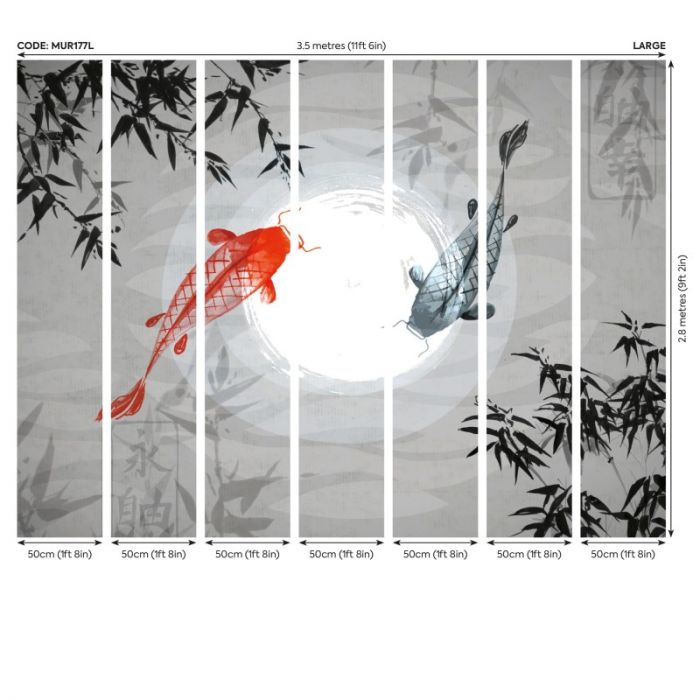 Origin Watercolour KOI Wall Mural Graphite