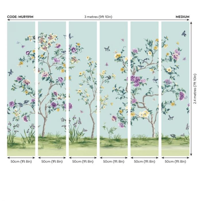 Origin Oriental Flower Tree Wall Mural Blue