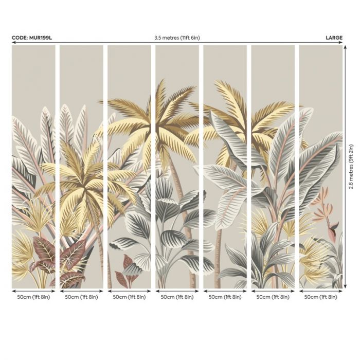 Origin Tropical Palm Trees Wall Mural Grey