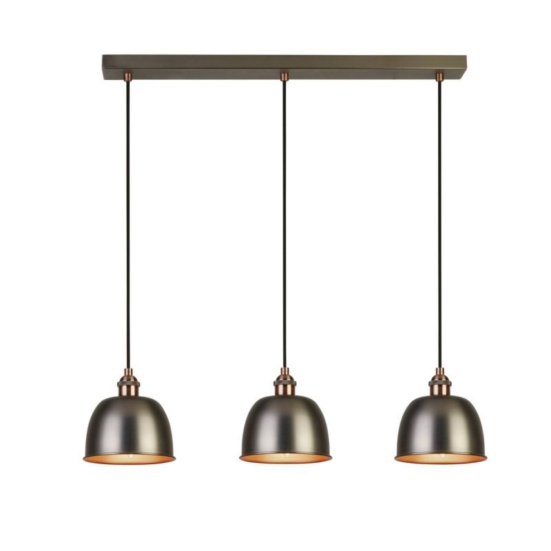 Pagazzi Edison 3 Light Ceiling Bar Pewter & Copper