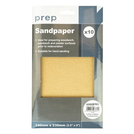 Prep Assorted Fine, Medium and Coarse Grade Sandpaper (140mm x 230mm)