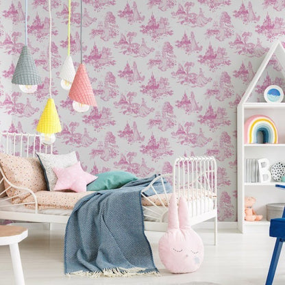 Disney Princess Toile Pink Wallpaper