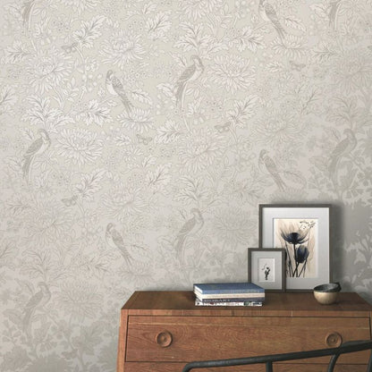 Vintage Metallic Floral & Birds Wallpaper