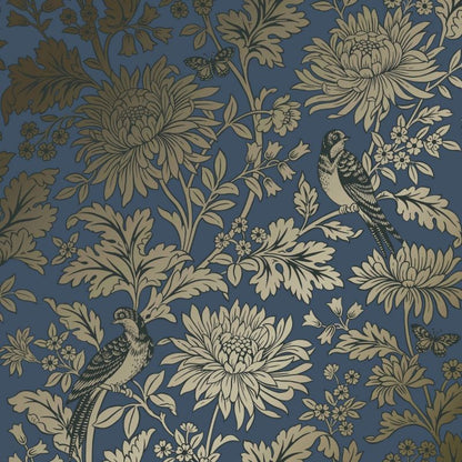 Vintage Metallic Floral & Birds Wallpaper