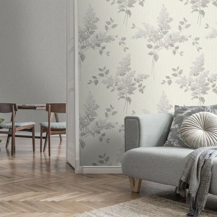 Tiffany Fiore Printed Textured Wallpaper - Fiore Soft Silver