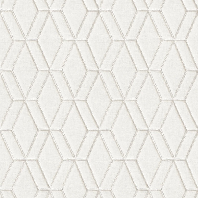 Embroidery Stitch Diamond Silver and White Wallpaper