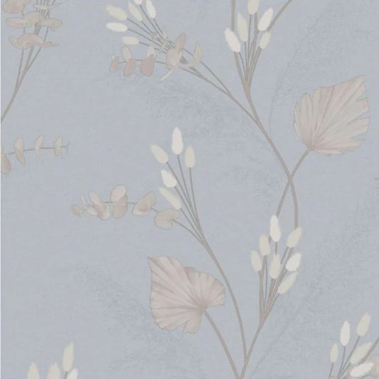 Amarante Bunny Tails and Pampas Heavy Weight Vinyl Wallpaper Slate Blue Sample