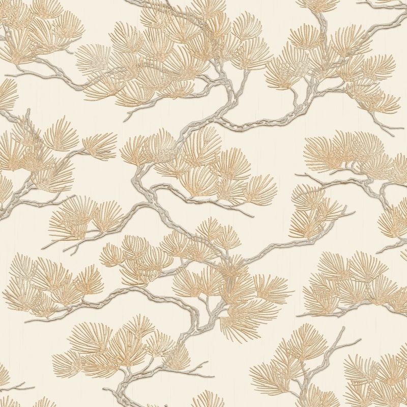 Oriental Pine Tree Metallic Wallpaper