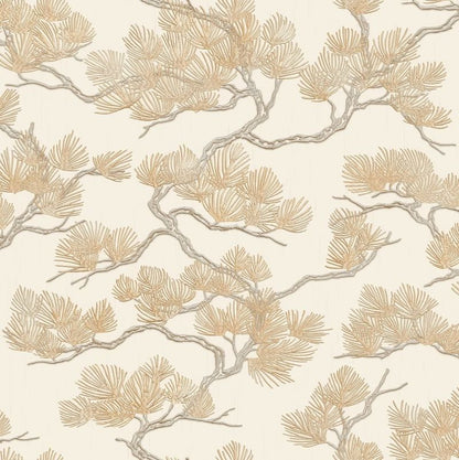 Oriental Pine Tree Metallic Wallpaper