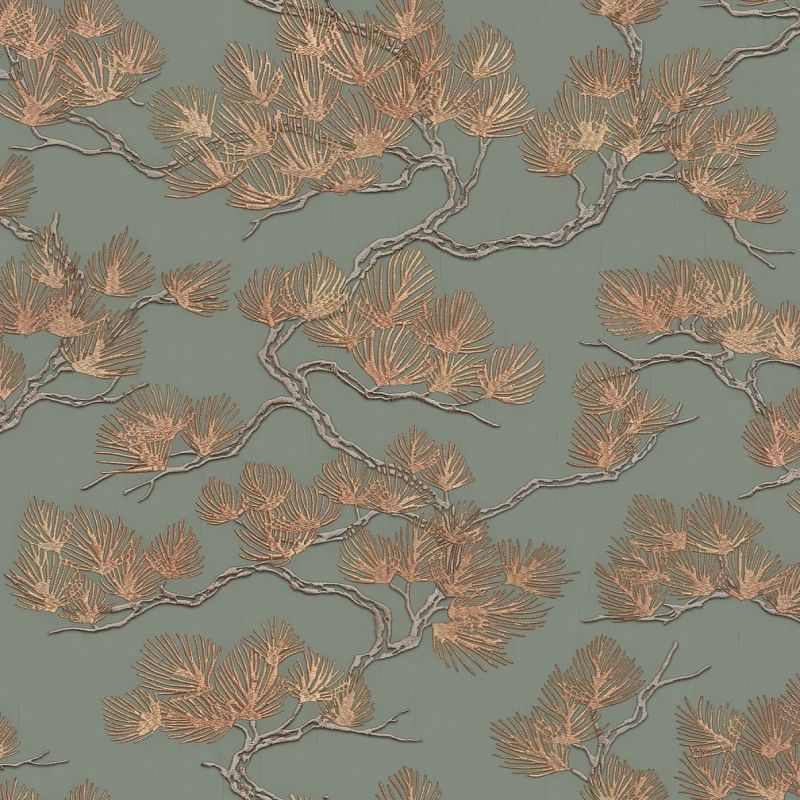 Oriental Pine Tree Metallic Wallpaper