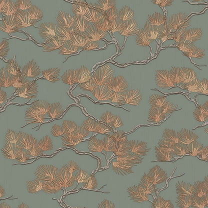 Oriental Pine Tree Metallic Wallpaper