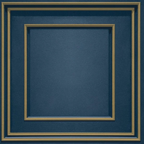 Amara Wood Panel Effect Wallpaper - Navy Gold Sample