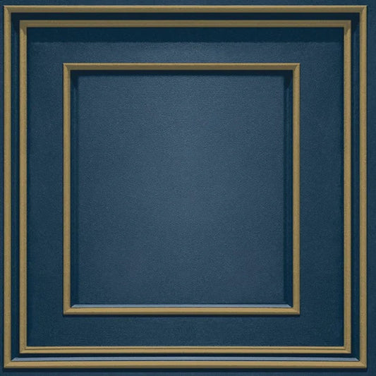 Amara Wood Panel Effect Wallpaper - Navy Gold Sample