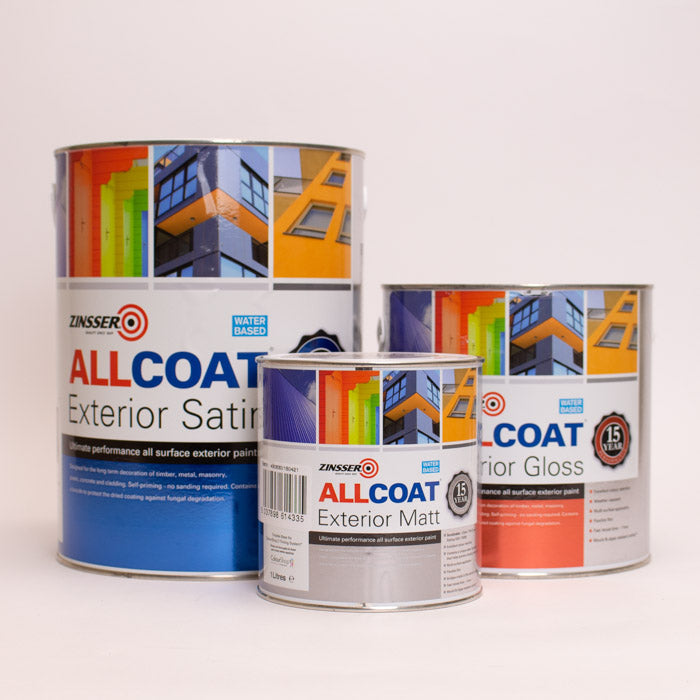 Zinsser Allcoat Paint tins in all finishes