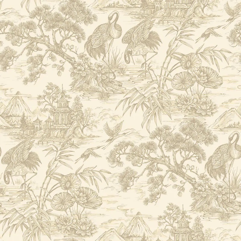 Whispering Crane Lagoon Wallpaper - Cream