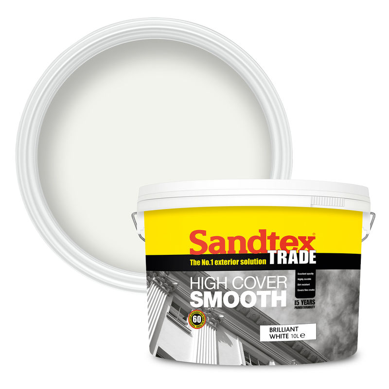 Sandtex Trade High Cover Smooth Masonry Paint - Brilliant White 10L