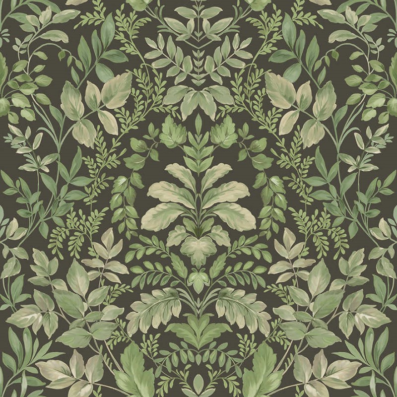 Tavira Leaf Wallpaper - Charcoal & Green