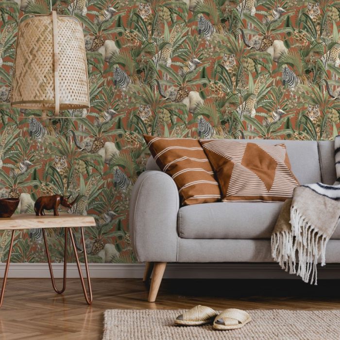 Safari Fusion Wallpaper Orange | Holden Decor | Decorating Centre Online