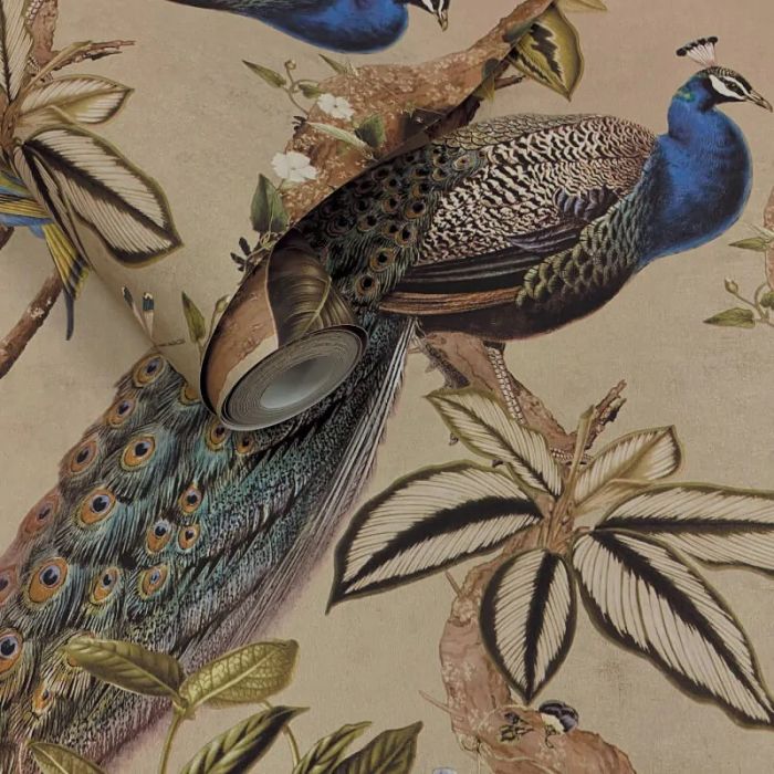 Whispering Peacock Woods Wallpaper - Taupe