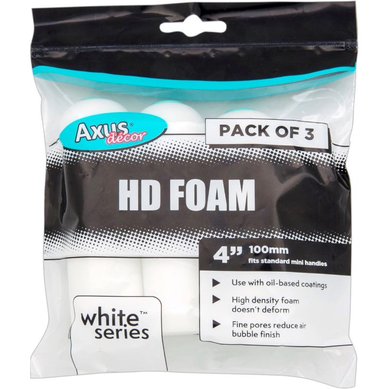 Axus HD Foam White Series 4" Mini Rollers - Pack of 3
