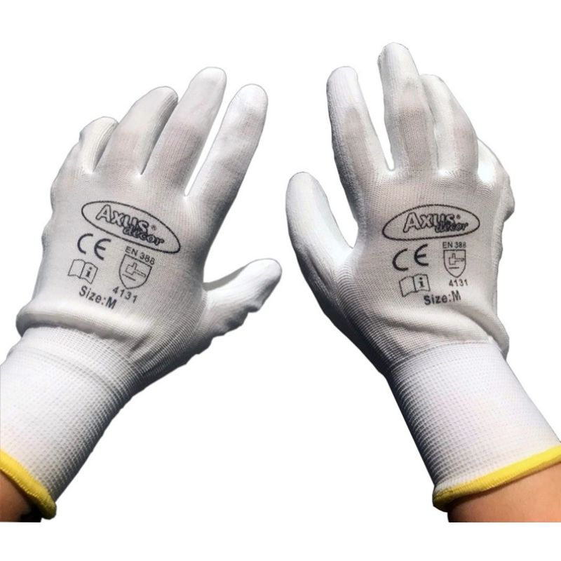 Axus P.U Tex Palm Coated Painters White Gloves 3PCK L
